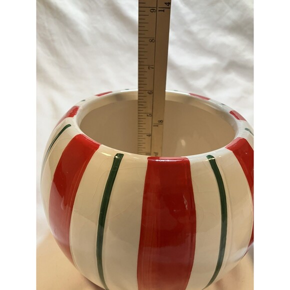 Stripped Christmas Ball Tree Ornament Cookie Jar Kitchen Holiday Baking Storage - Picture 4 of 5